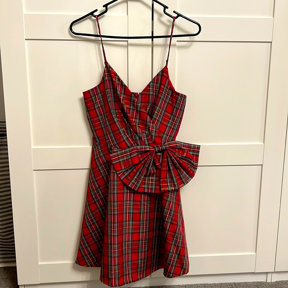 Festive Mini Christmas Plaid Dress with bow